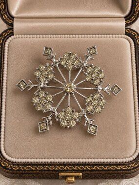 Snowflake Brooch Pin Rhinestone Sparkling Jewelry Silver Tone Winter Holiday